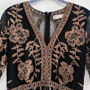 Altar'd State Mariska Maxi Dress MED Black Multi Embroidery